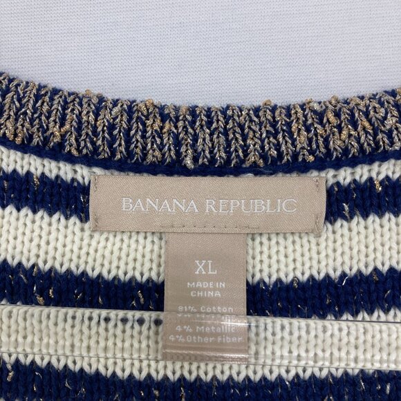 Banana Republic size XL Striped Metallic Crew Neck Cardigan Preppy - Picture 2 of 10